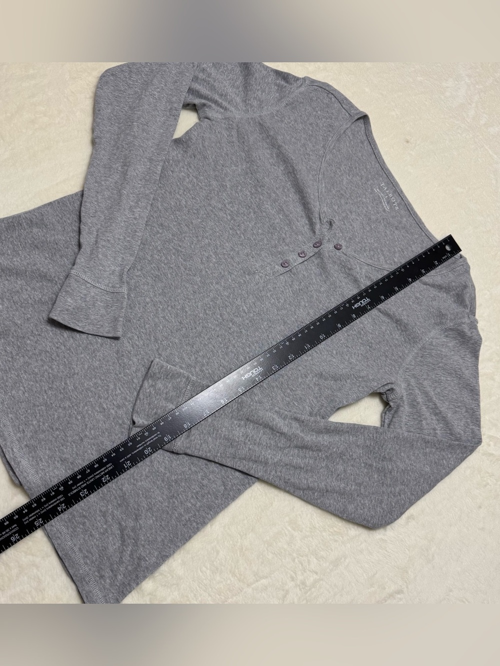 Talbots Women’s Heather Gray Henley Pajama Long Slv. Cotton Top Size Small - Picture 6 of 7